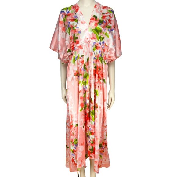 OSCAR DE LA RENTA Vtg Satin Pink Floral Luxury Maxi Haute Couture Dress S/M - Picture 9 of 16